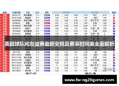 英超球队间友谊赛最新安排及赛事时间表全面解析